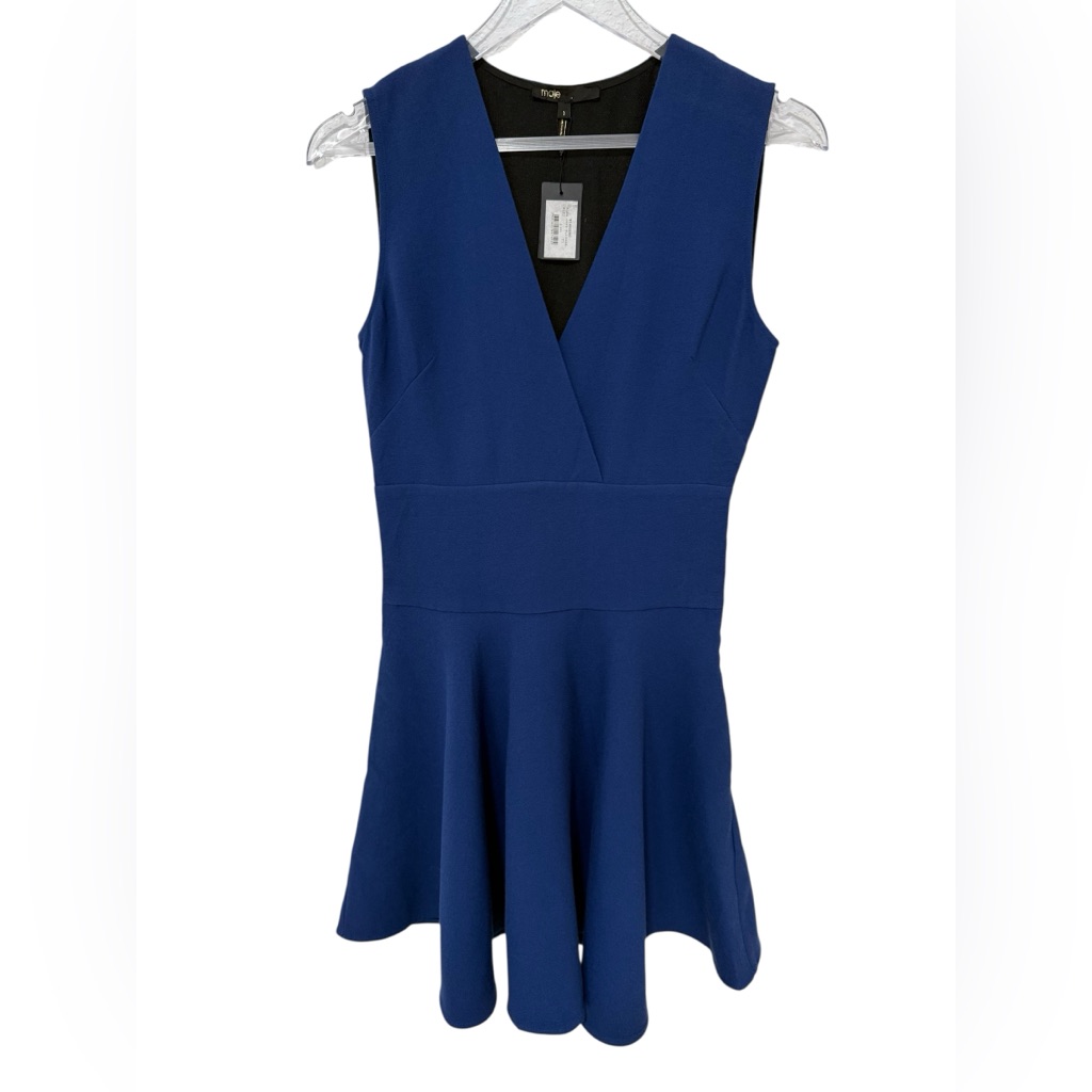 Maje Sleeveless Royal Blue V-Neck Fit & Flare Dress Size 4 Nwt